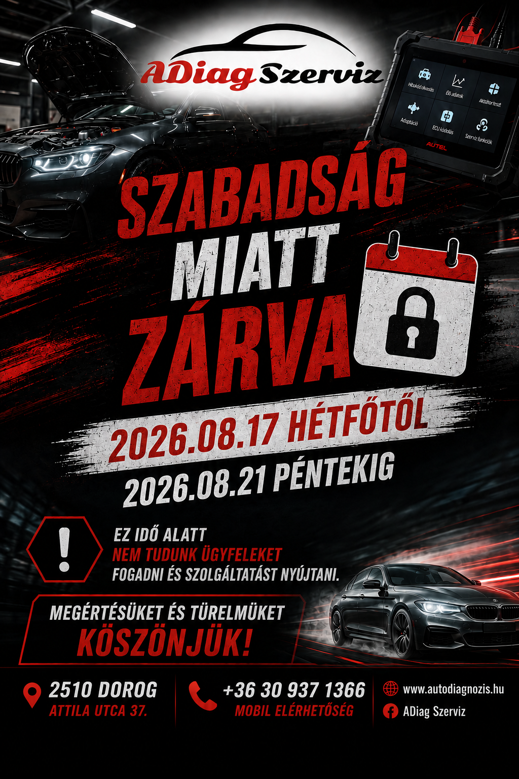 Szabadság miatti zárvatartás
